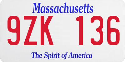 MA license plate 9ZK136