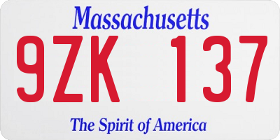 MA license plate 9ZK137