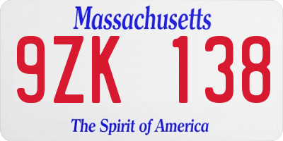 MA license plate 9ZK138
