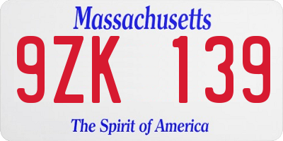 MA license plate 9ZK139