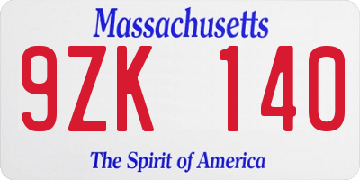MA license plate 9ZK140