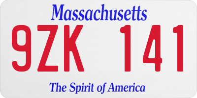 MA license plate 9ZK141