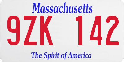 MA license plate 9ZK142