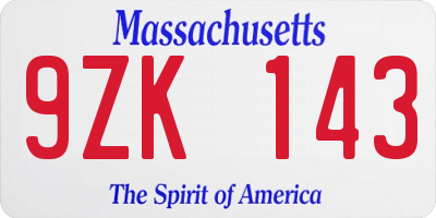 MA license plate 9ZK143