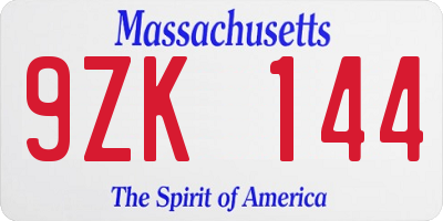 MA license plate 9ZK144