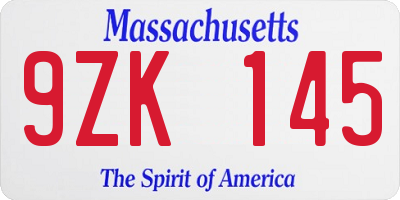 MA license plate 9ZK145
