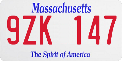 MA license plate 9ZK147