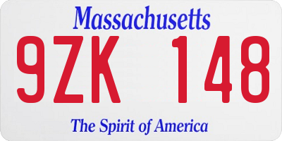 MA license plate 9ZK148