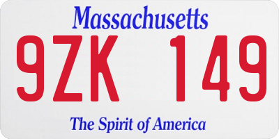 MA license plate 9ZK149