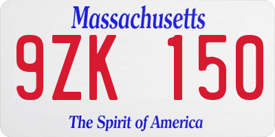 MA license plate 9ZK150