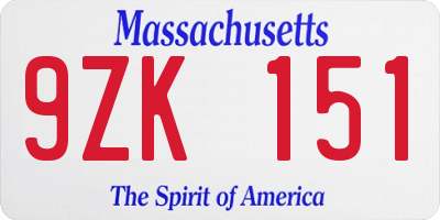 MA license plate 9ZK151