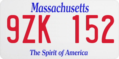 MA license plate 9ZK152