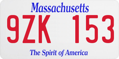 MA license plate 9ZK153