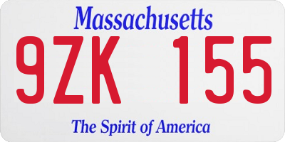 MA license plate 9ZK155