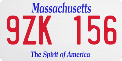 MA license plate 9ZK156