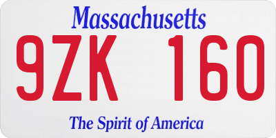 MA license plate 9ZK160