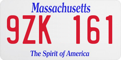 MA license plate 9ZK161