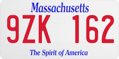 MA license plate 9ZK162