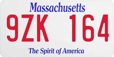 MA license plate 9ZK164