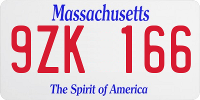 MA license plate 9ZK166