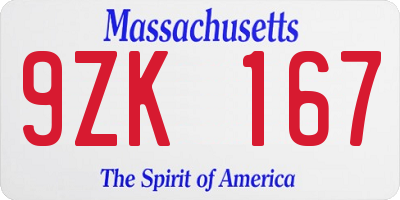 MA license plate 9ZK167