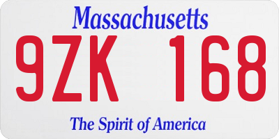 MA license plate 9ZK168