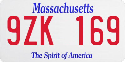 MA license plate 9ZK169