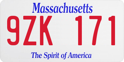 MA license plate 9ZK171