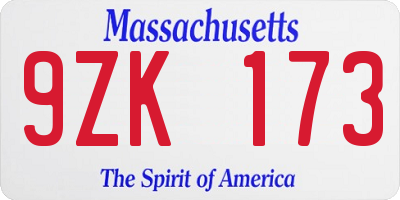 MA license plate 9ZK173