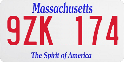 MA license plate 9ZK174