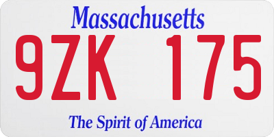 MA license plate 9ZK175