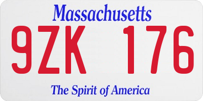 MA license plate 9ZK176