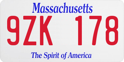 MA license plate 9ZK178