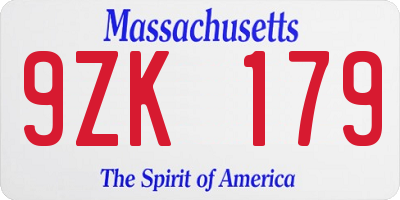 MA license plate 9ZK179