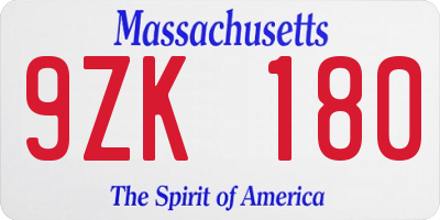 MA license plate 9ZK180