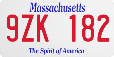 MA license plate 9ZK182