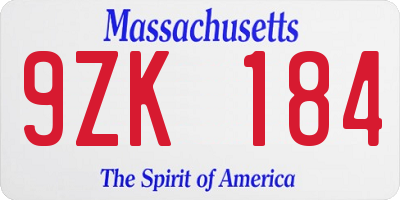 MA license plate 9ZK184