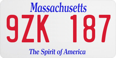 MA license plate 9ZK187