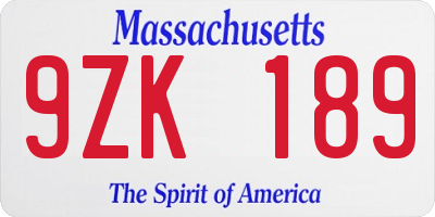 MA license plate 9ZK189