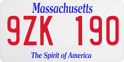 MA license plate 9ZK190