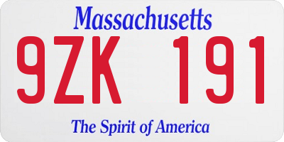 MA license plate 9ZK191