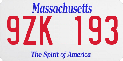 MA license plate 9ZK193