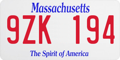 MA license plate 9ZK194