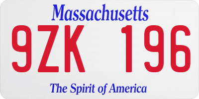 MA license plate 9ZK196