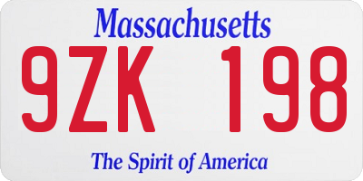 MA license plate 9ZK198