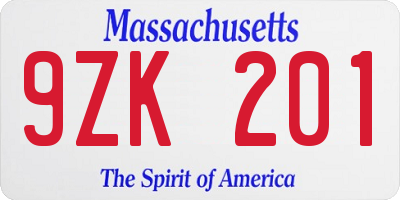 MA license plate 9ZK201