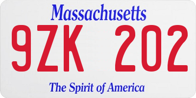 MA license plate 9ZK202