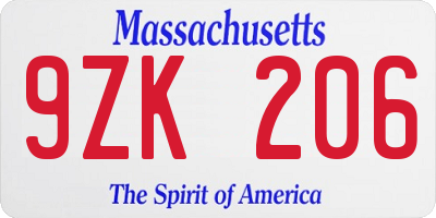 MA license plate 9ZK206