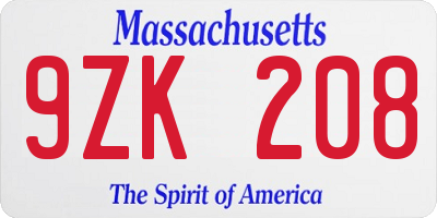 MA license plate 9ZK208