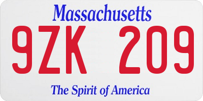 MA license plate 9ZK209